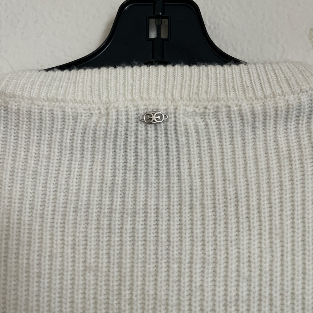 Sam Edelman White Peplum Cardigan Rhinestone Button Coquette Sweater Size M - Picture 6 of 10